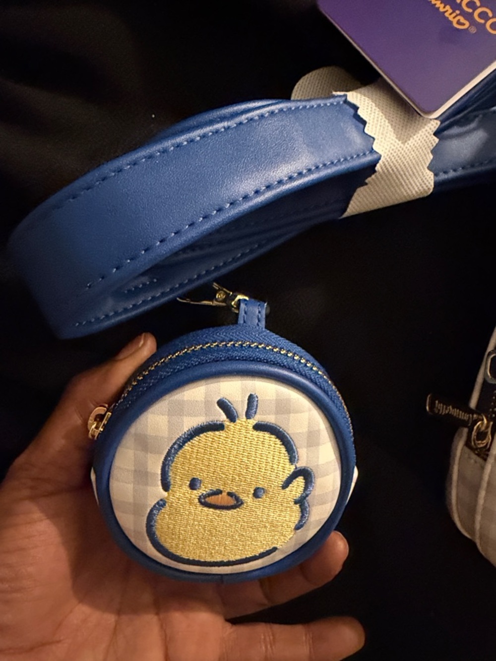 Loungefly Pochacco Blue and Cream Gingham Crossbody with Coin Pouch - Picture 2 of 5
